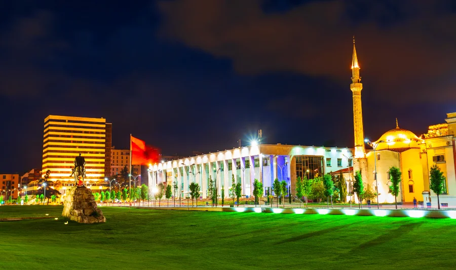 Things to Do in Tirana: Skanderbeg Square in Tirana (Albania) with the Palace of Culture, the National Museum and the Opera