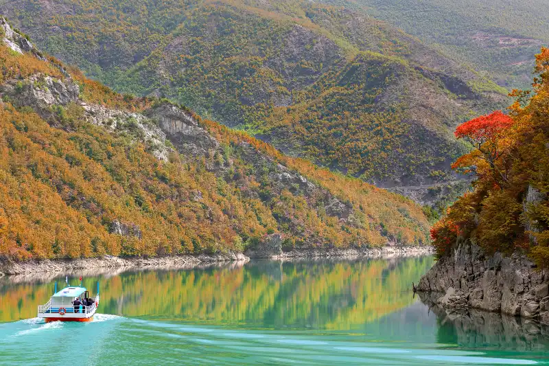 Komani Lake Ferry in Albania, near Fierze and Valbona